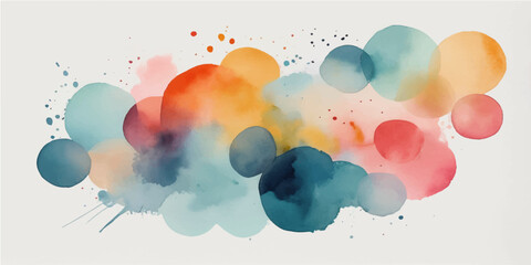 Abstract colourful watercolour background with clouds and decorative elements