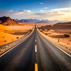 Desert highway at sunrise