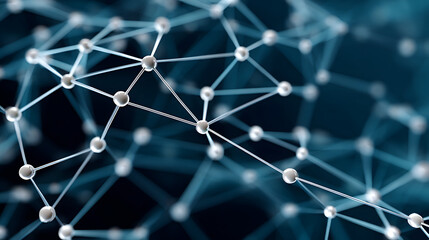 Molecular structure with connected spheres and lines representing scientific network or chemical bonds in dark background