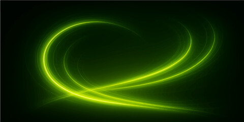Abstract green and light futuristic background with glowing waves and space elements