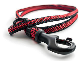 Fototapeta premium Red and black nylon dog leash with metal clasp