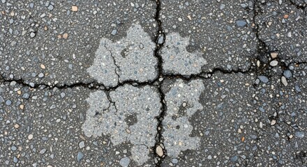 Obraz premium Close-up view of cracked asphalt with a water stain resembling a four-leaf clover.