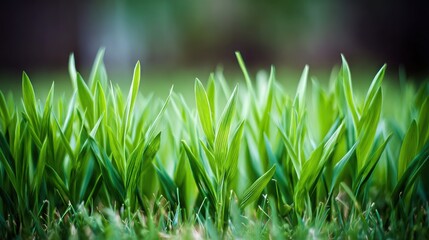 Obraz premium shallow. Fresh spring grass blades highlighted by sunlight with a soft, blurred effect. travel magazines, destination branding, designed for outdoor magazines and nature guides.
