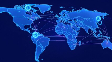 Earth highlighting a global network of data centers with glowing lines connecting them. - Powered by Adobe