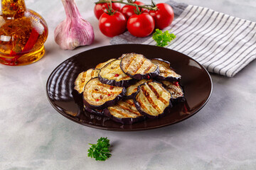 Tasty grilled eggplant round slices