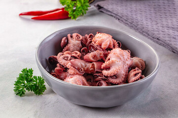 Marinated canned mini baby octopus
