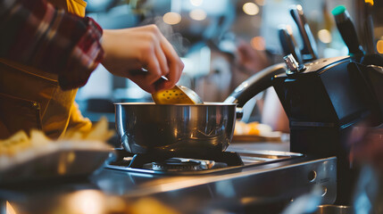 Close-up of Person Cooking at Gas Stove
