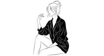Obraz premium Minimalist Line Art of a Woman in Pajamas, Expressing Serenity and Relaxation