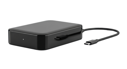 Black USB hub for data transfer isolated PNG with Transparent Background