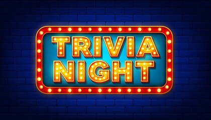 Retro trivia night sign on dark brick wall