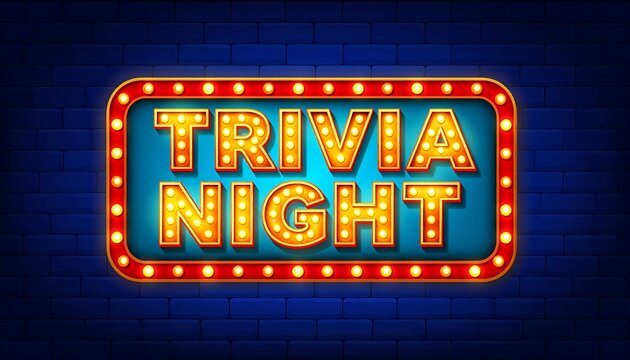 Retro trivia night sign on dark brick wall
