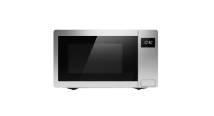 Modern silver microwave oven isolated PNG with Transparent Background