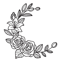 Black and White Floral Swirl with Roses and Lily illustration