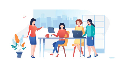 Women in office vector illustration teamwork collaboration business meeting professional design