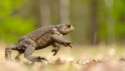 Fototapeta premium Toad leaping in forest
