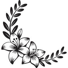 Black and white floral corner design with roses and lily