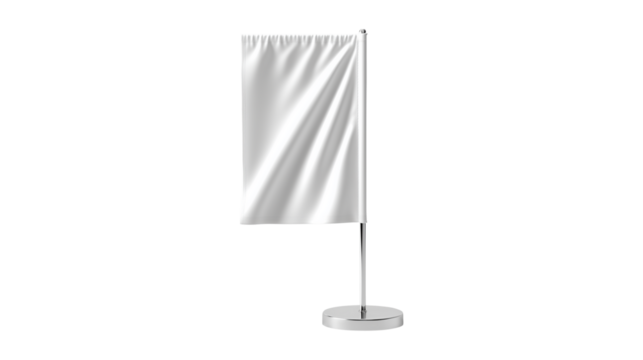 Blank white table flag on silver stand for mockup and design