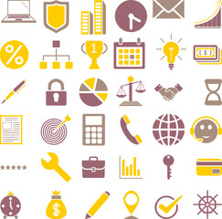 Modern tricolor office finance and web symbols vector set