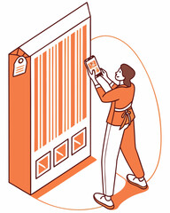 Person Scanning Barcode on Large Box with Smartphone, Employee Using Mobile Device to Check Inventory and Data