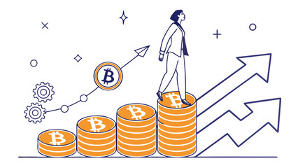 Bitcoin Crypto Growth: A Woman Steps Toward Financial Success, Navigating the Ascent of Bitcoin Investments Towards a Brighter Future