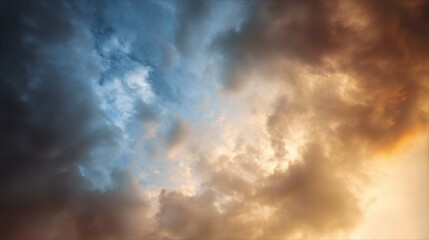 angle. Dramatic sunrise and sunset sky with vibrant clouds, showcasing warm and cool color contrasts in a panoramic view. inspiring travel planning.