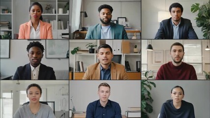 Virtual Team Meeting: A diverse group of business professionals engaged in a virtual conference call, connecting remotely, reflecting on the global interconnectedness of modern work. - Powered by Adobe