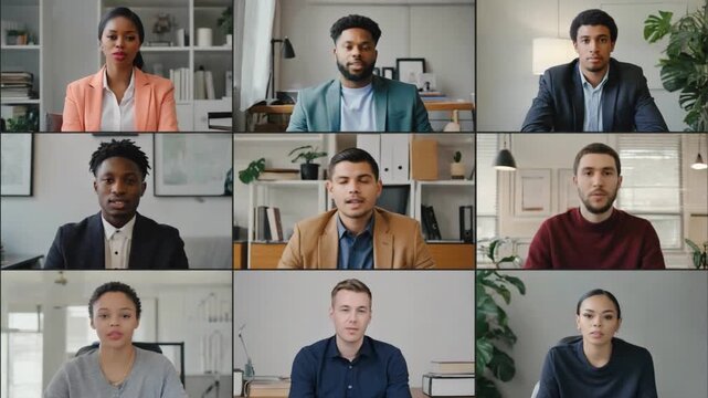 Virtual Team Meeting: A diverse group of business professionals engaged in a virtual conference call, connecting remotely, reflecting on the global interconnectedness of modern work. - Powered by Adobe