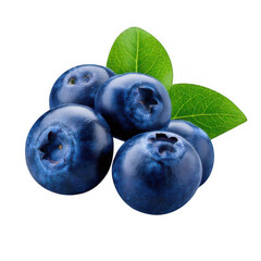 Obraz premium fresh ripe blueberries with leaves isolated on white or transparent.
