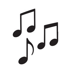A black silhouette of four musical notes with radiating sound waves isolated on white background silhouette