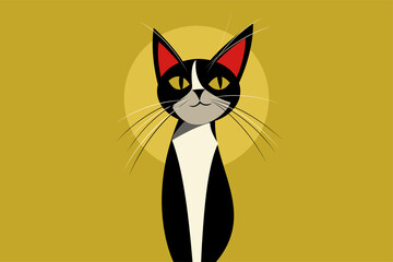 cute cat vector, vector illustration of a cute black cat with expressive features placed on a deep yellow background. The bold color contrast makes the artwork eye-catching and modern. Perfect for pos