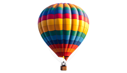 A vibrant hot air balloon floats against a clear sky, ready for a fun adventure on white background