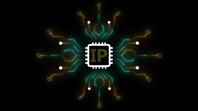 Futuristic digital circuitry with ip chip and glowing connections representing advanced technology and data flow