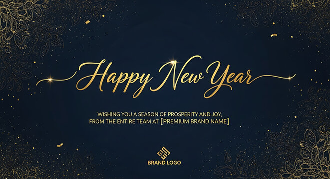 Elegant New Year's greeting with sparkling gold accents and festive wishes