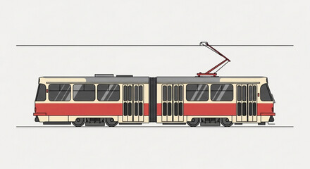 Vector Illustration of a Red and Cream Tram