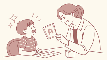 Child Learning Alphabet with Teacher in Classroom Setting.