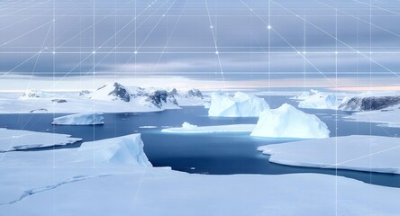 Arctic Icebergs and Glaciers with Digital Data Grid Overlay.