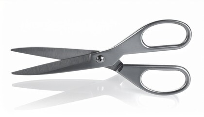 Fototapeta premium Studio Shot of Silver Metal Scissors with Sharp Blades and Handles on White Background