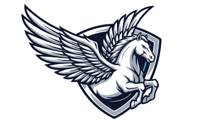 Obraz premium Pegasus Mascot Logo Illustration Featuring Winged Horse and Shield Design