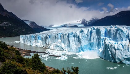 Majestic Iceberg Calving at Glacier in Patagonian Landscape