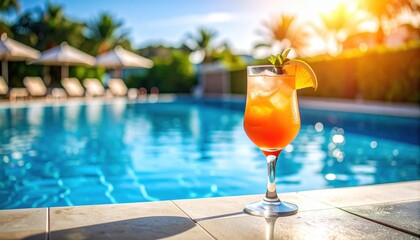 Refreshing Tropical Cocktail by the Poolside on a Sunny Day