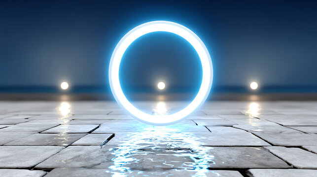 A glowing circular light reflection on a textured surface, creating an ethereal ambiance in a tranquil setting.