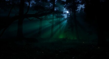 Obraz premium Ethereal Forest Illumination - A Mystical Dance of Light and Shadow.