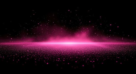 Pink dust particles on a black background, with a dark pink glowing neon light