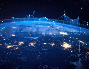 Global Network Connections Futuristic Earth at Night