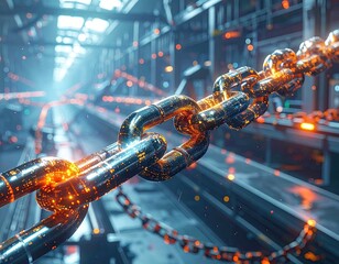 Glowing Metal Chain in Industrial Setting