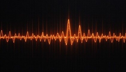 A dynamic orange graphic displays a complex waveform against a dark background.