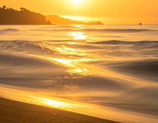 Golden Sunrise Surfer Paddling Ocean Waves