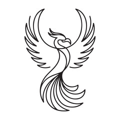 One continuous line Art drawing of elegant phoenix bird for company logo identity. Business icon concept from animal shape. with white background