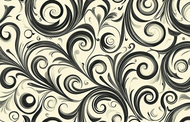 Seamless pattern of elegant black and grey swirls