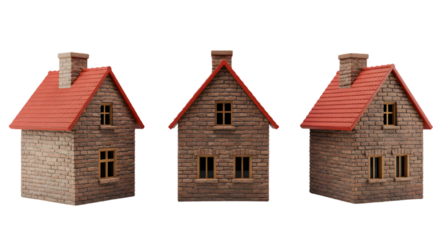 Architectural Trio: A captivating series of brick houses showcases the timeless beauty of residential architecture. Each building boasts classic design with vibrant red tiled roofs.